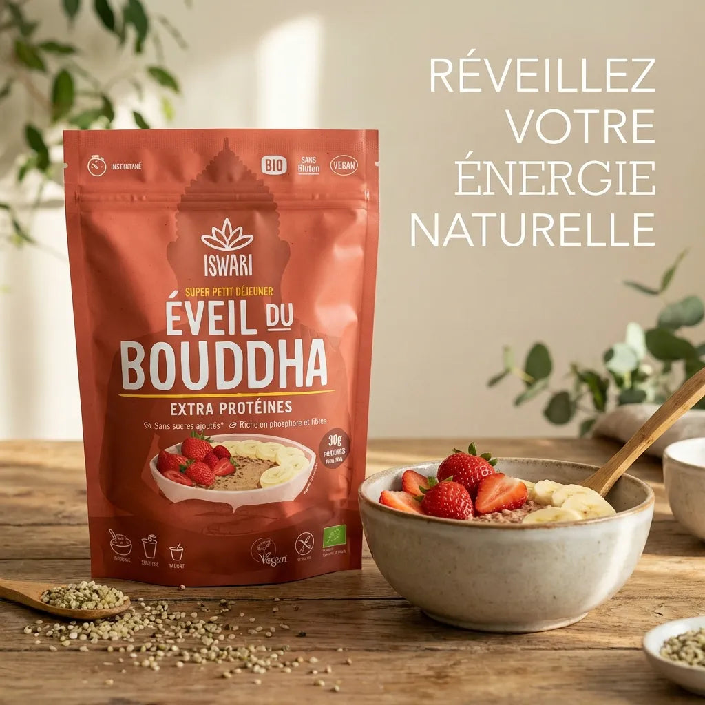 Iswari Éveil du Bouddha Cacahuète Banane 360g porridge wellness petit-déjeuner sain