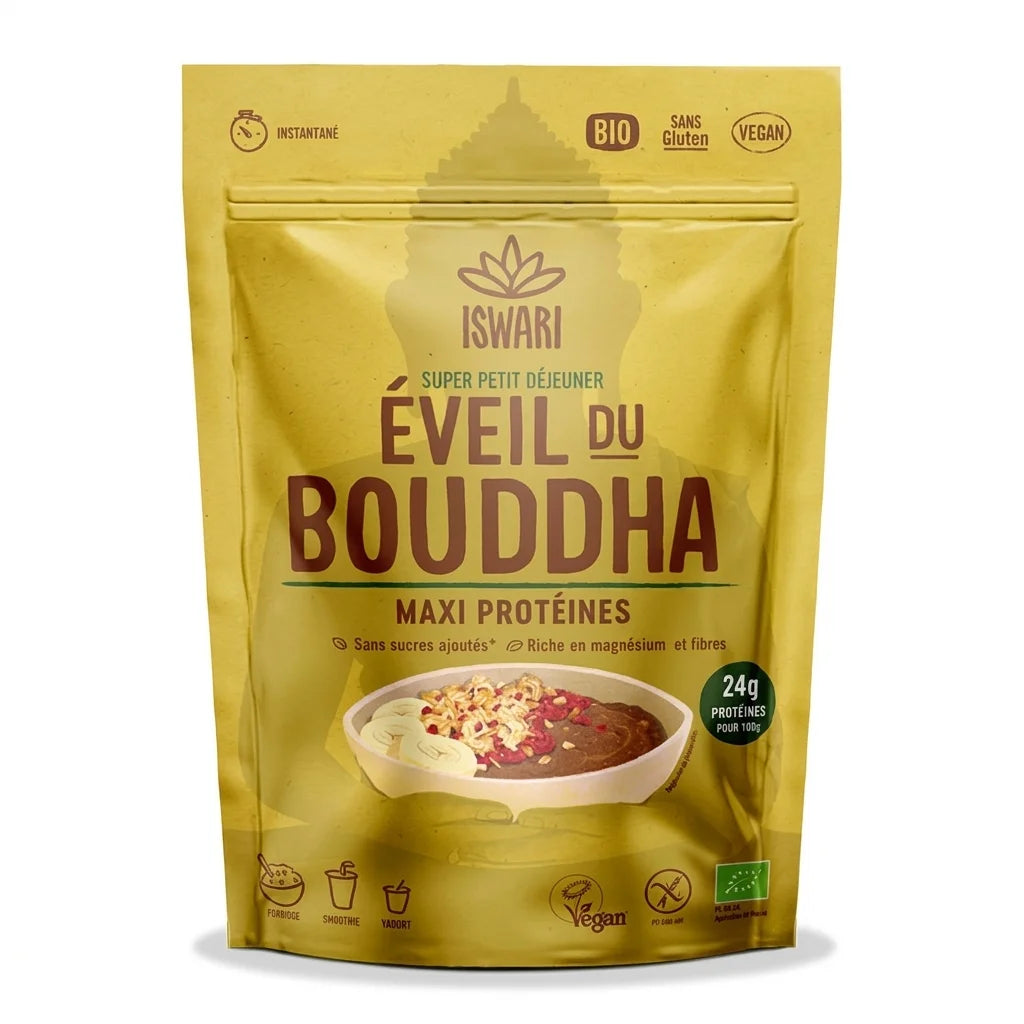 Eveil du Bouddha Maxi Protéinés 360g Iswari sachet doré fond blanc