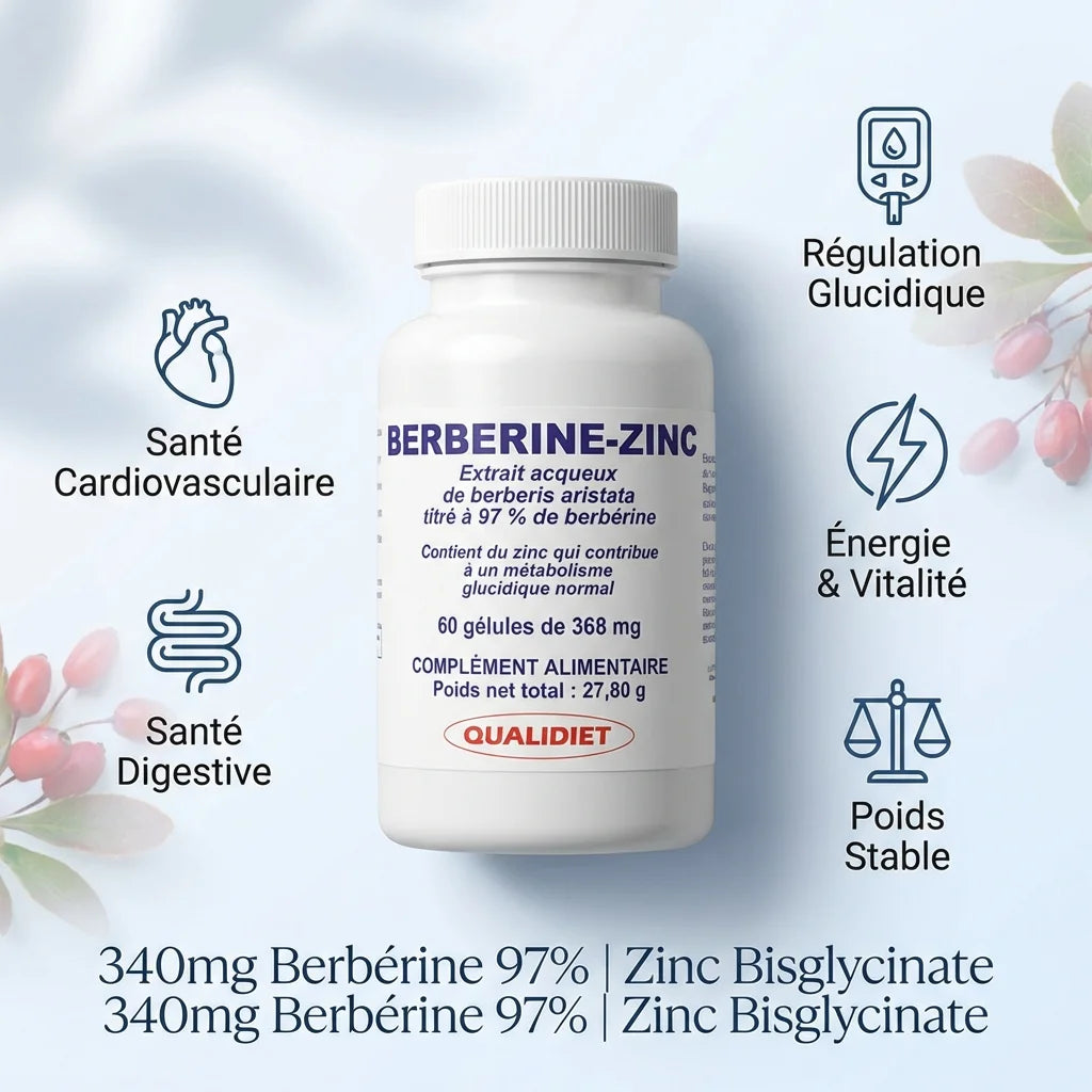 Extrait Berberis Aristata et Zinc 60 gélules avec bénéfices santé : régulation glucidique, énergie, poids, digestion