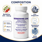 Berberis Aristata et Zinc 60 gélules Qualidiet - Flacon avec composition et bénéfices santé digestive