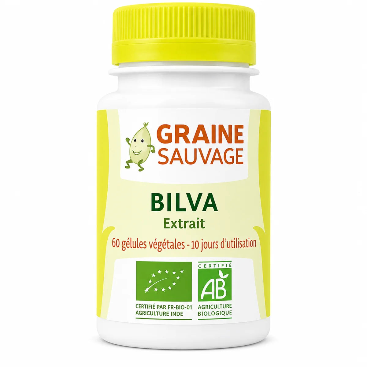 Extrait de Bilva Bio 60 gélules Graine Sauvage - Flacon blanc avec bouchon jaune-vert