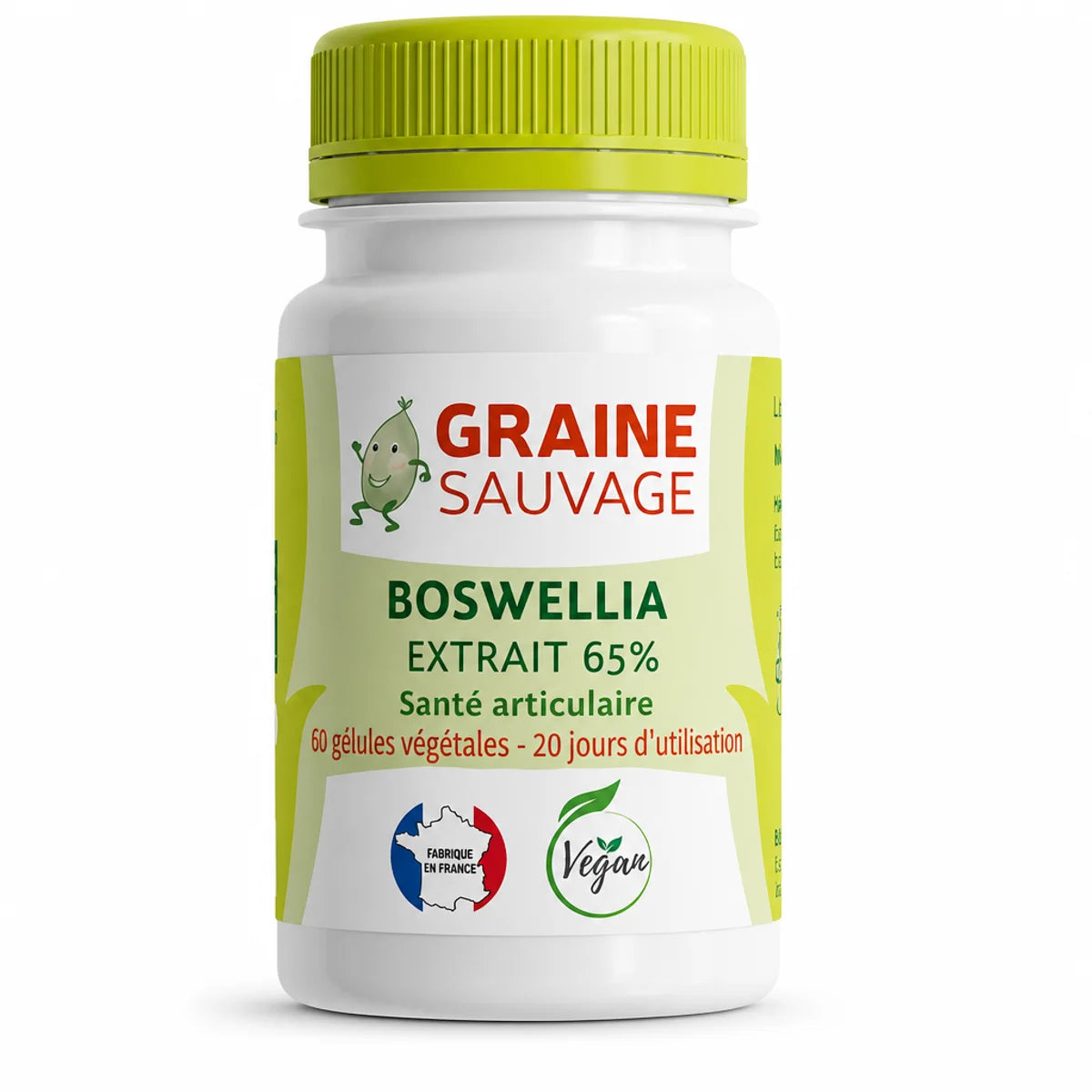 Boswellia Extrait 60 gélules Graine Sauvage - flacon blanc avec bouchon vert