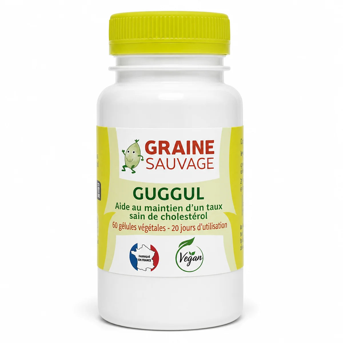 Extrait de Guggul vegan 60 gélules Graine Sauvage flacon blanc avec bouchon vert