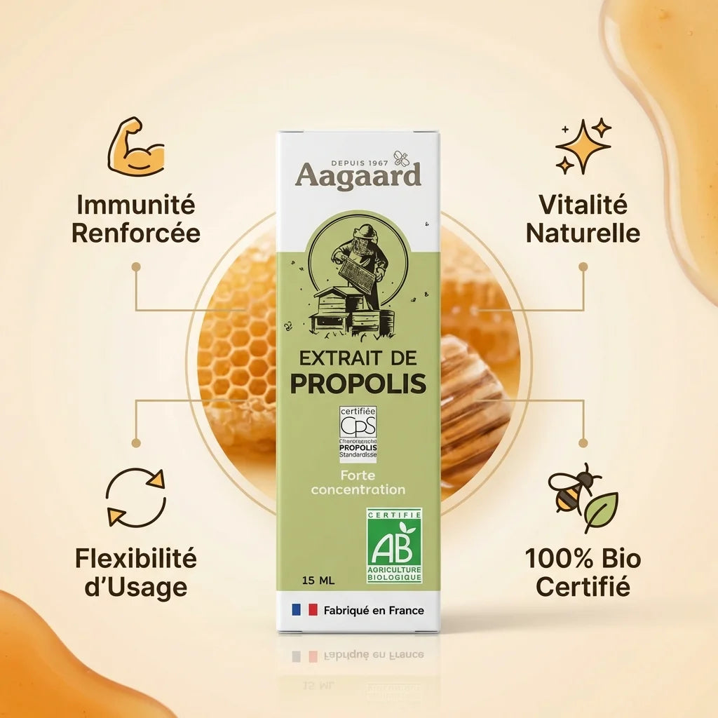 Extrait de propolis bio Aagaard 15mL avec certification AB et bénéfices santé