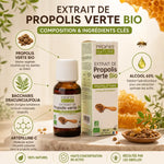 Extrait de Propolis Verte Bio 15ml Propos'Nature avec ingrédients et rayon de miel