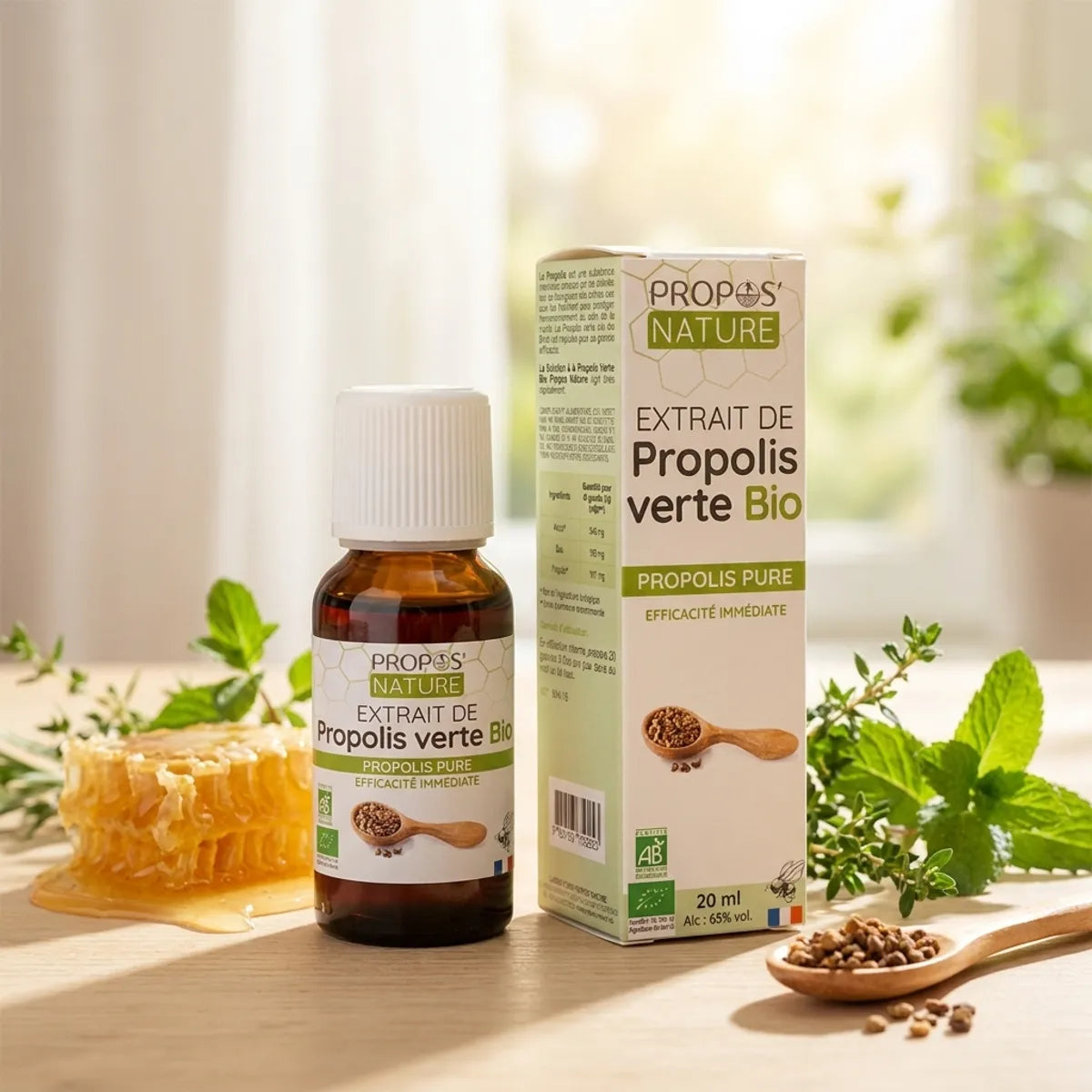 Extrait de Propolis Verte Bio Hydroalcoolique 15ml Propos'Nature avec miel et herbes naturelles