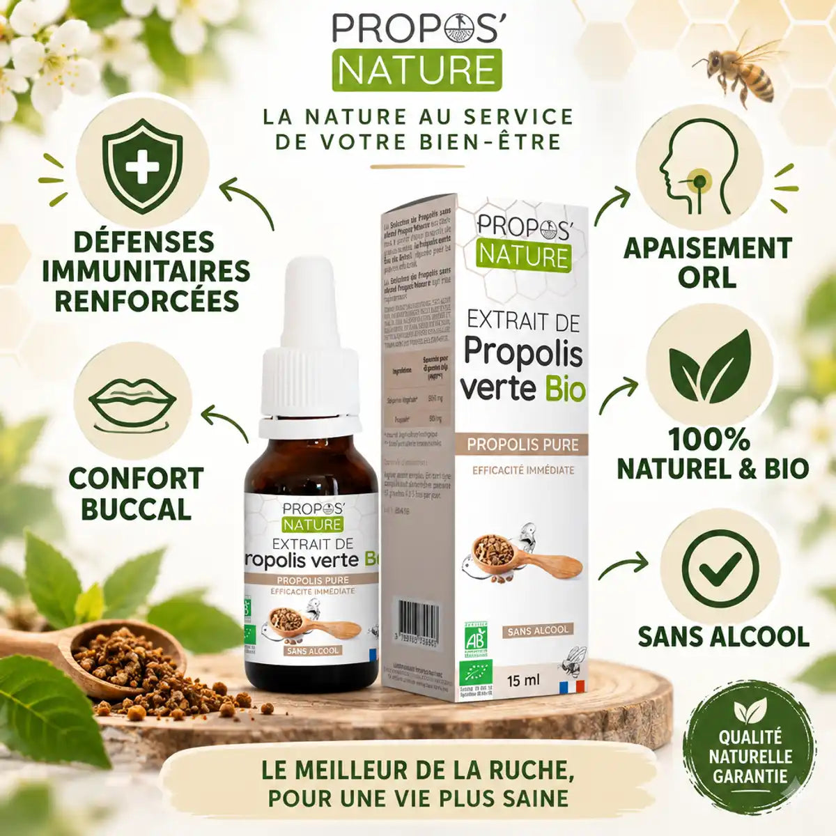 Propolis Verte Bio Propos'Nature 15ml - Défenses immunitaires, apaisement ORL, sans alcool