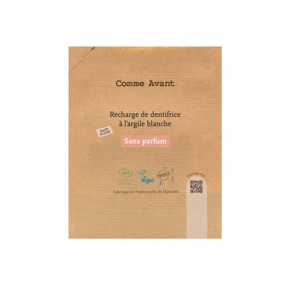 Dentifrice à l'argile blanche sans parfum - Comme Avant