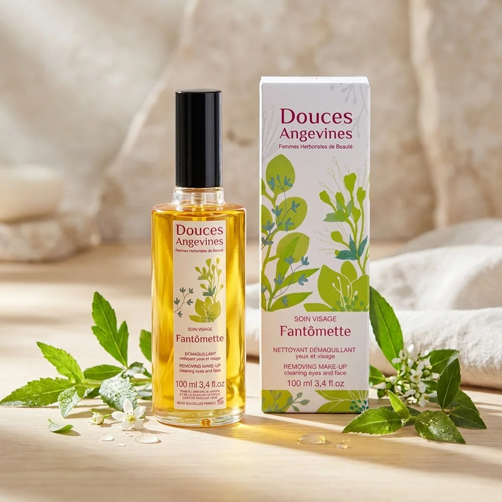 Fantômette Démaquillant Bio 100ml Douces Angevines bouteille dorée packaging naturel