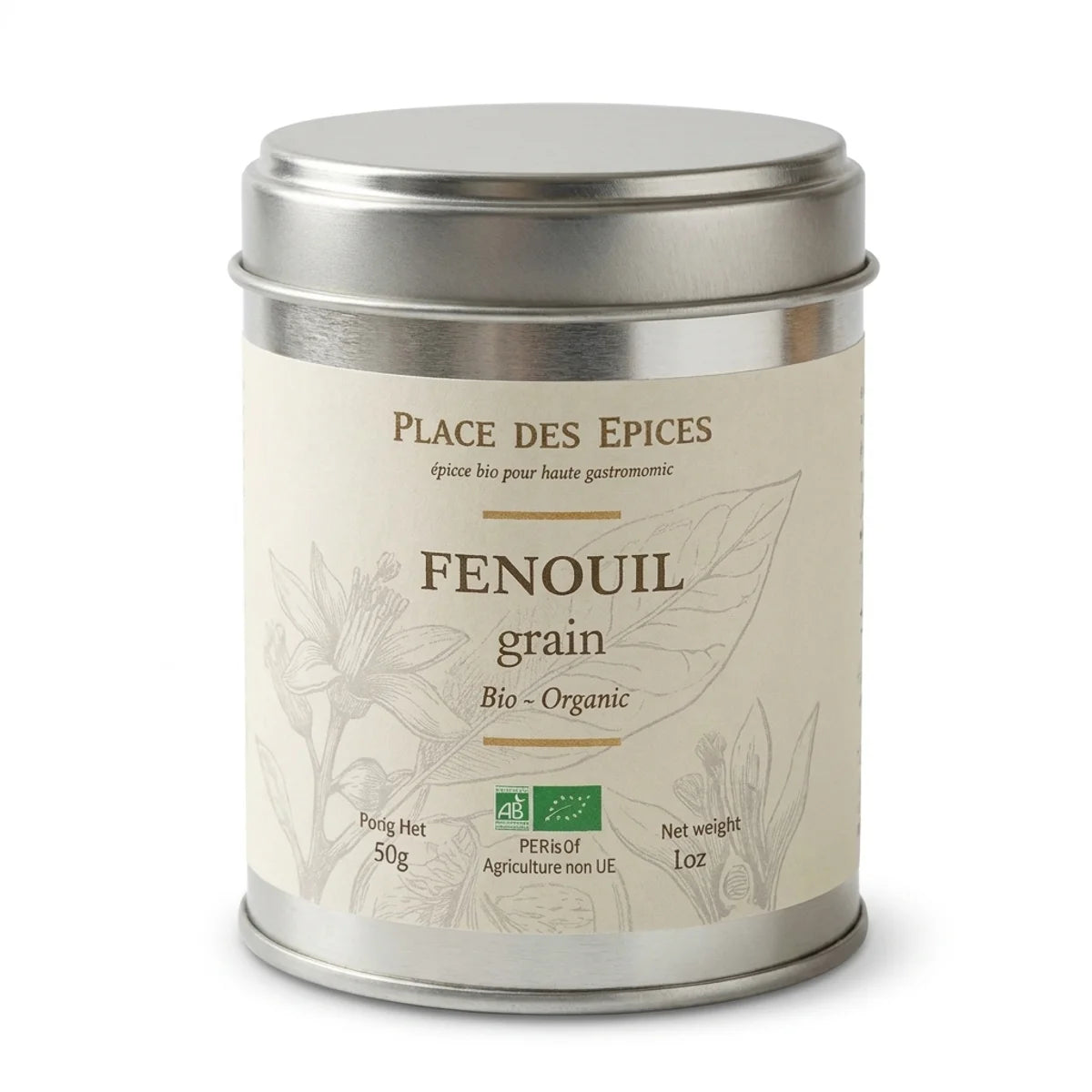 Fenouil grain bio 60g Place des épices en boîte métallique avec étiquette botaniste