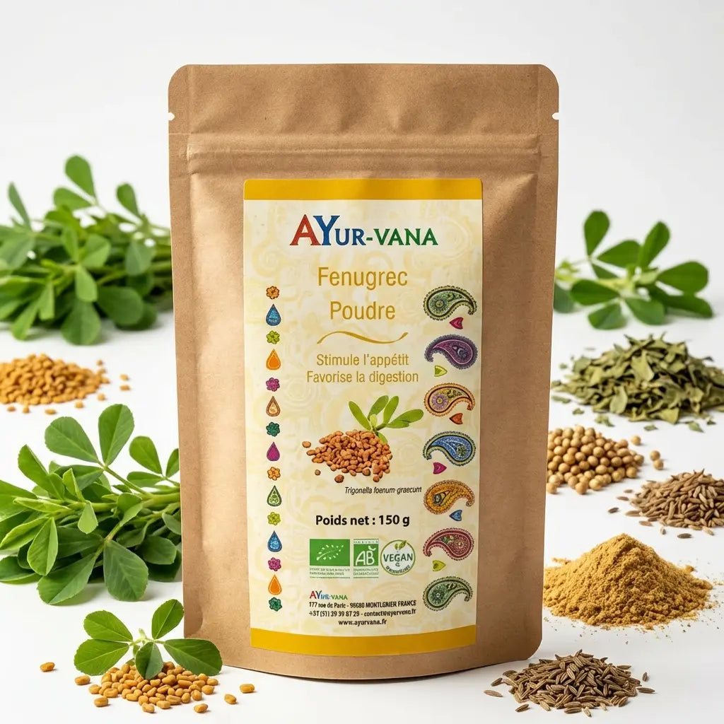 Fenugrec bio en poudre Ayur-Vana 150g avec graines et certification organic