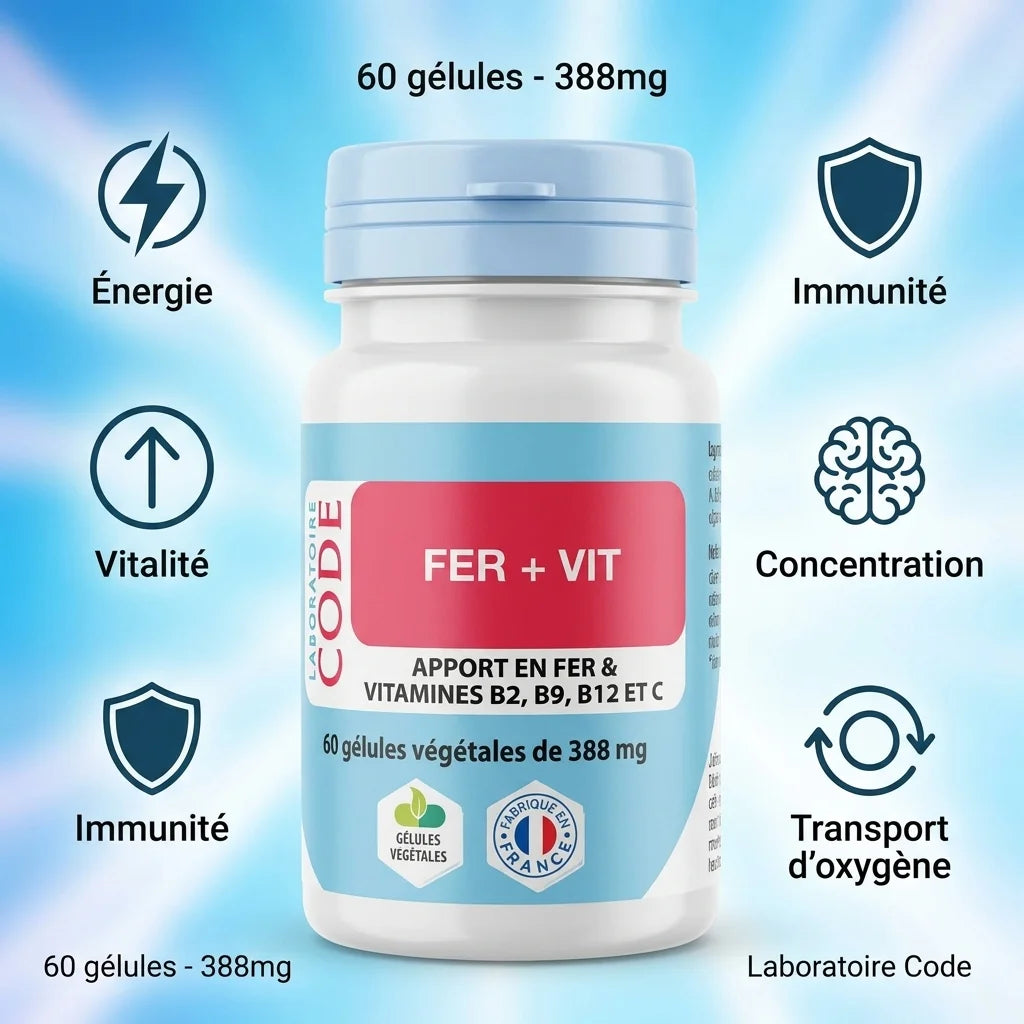 Fer + Vit 60 gélules Laboratoire Code - Complément énergie, vitalité et immunité