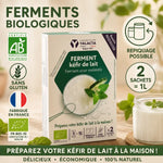 Ferment kéfir de lait bio Yalacta en sachets certifiés AB, sans gluten, fabriqué en France