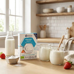Sachets de ferment yaourt bio Yalacta avec lait frais et yaourt maison en pots verre