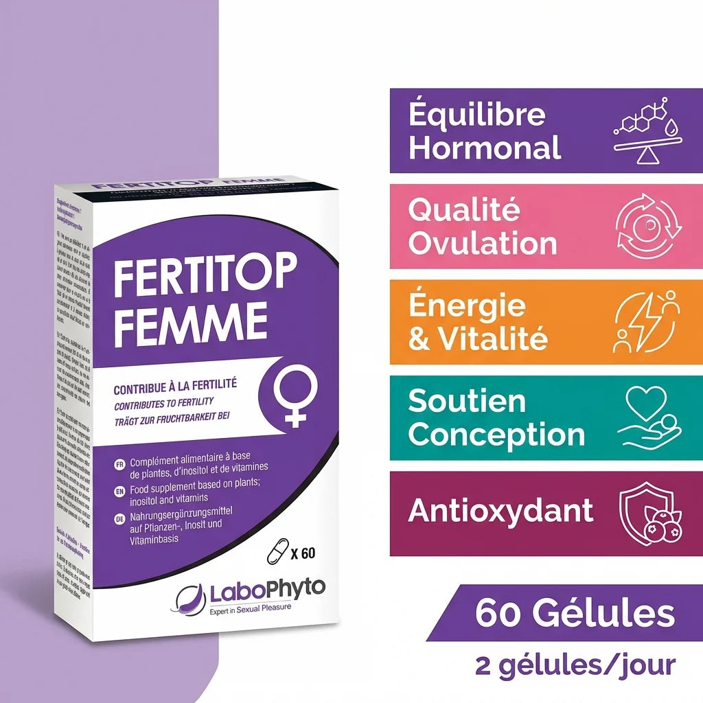Fertitop Femme 60 gélules - Complément fertilité avec 5 bénéfices: équilibre hormonal, qualité ovulation, énergie