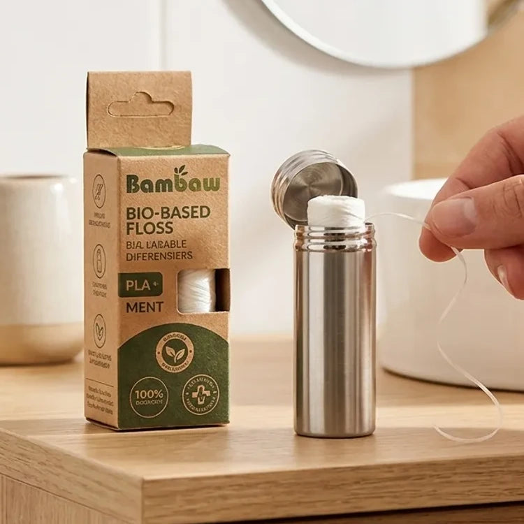 Fil dentaire écologique Bambaw en PLA avec distributeur réutilisable pour une hygiène dentaire durable