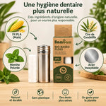 Fil dentaire écologique Bambaw en PLA avec distributeur acier inoxydable et recharge 50m