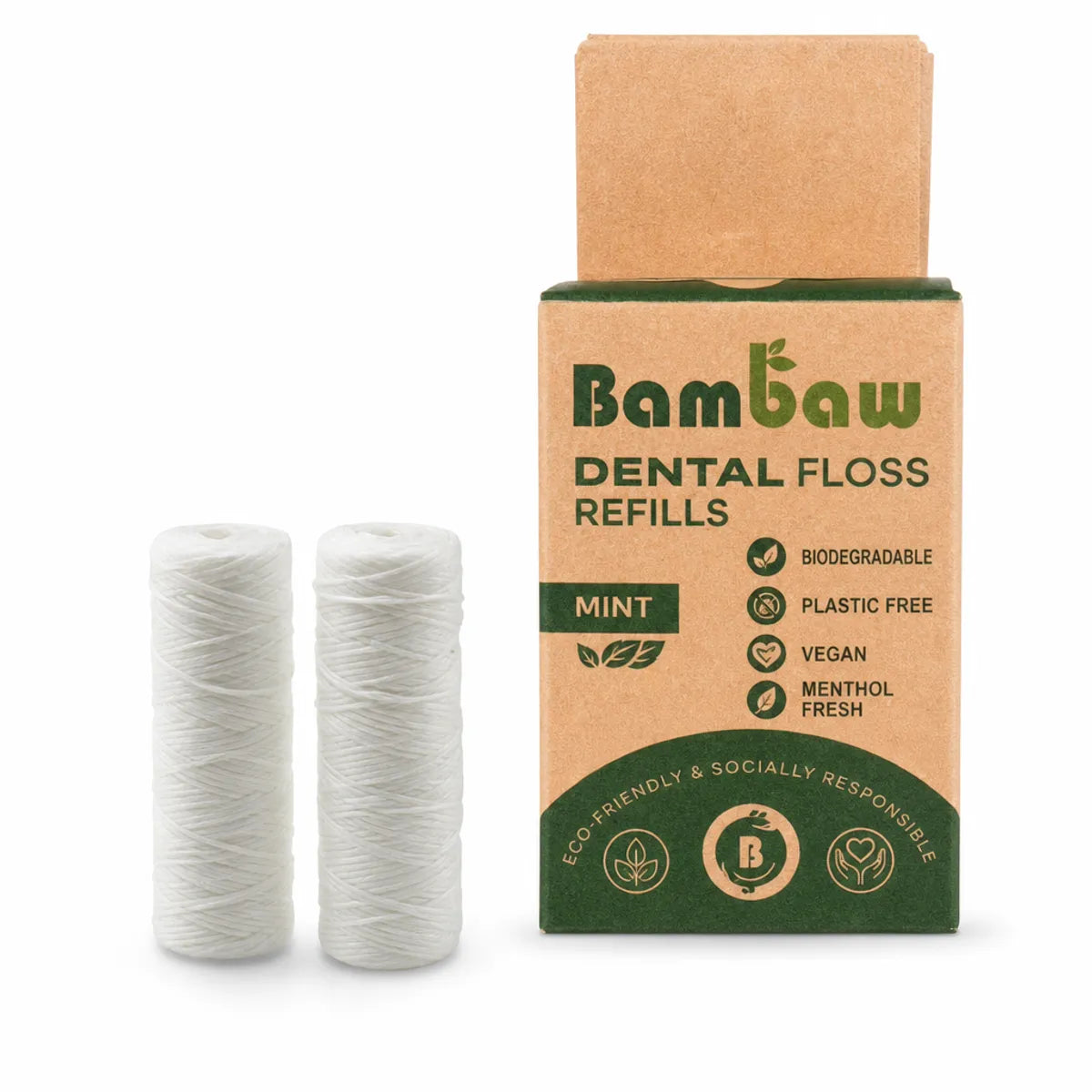 Fil dentaire biodégradable Bambaw PLA recharges 2x50m avec emballage écologique