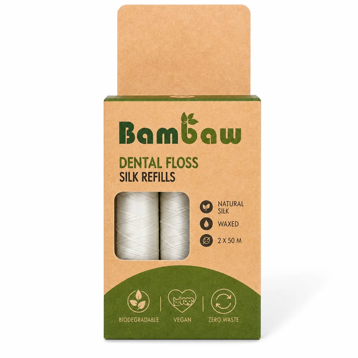 Fil dentaire en soie Bambaw recharges - packaging écologique kraft avec bobines blanches