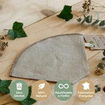 Filtre à café réutilisable en lin bio avec badges Zéro Déchet et Fabrication Française