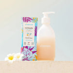 Recharge de gel douche Pimpant Fleur de tiaré avec flacon pompe rechargeable, présentés côte à côte