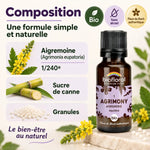 Flacon Biofloral Fleur de Bach Aigremoine bio en granules, composition aigremoine, sucre de canne et granules, sans alcool