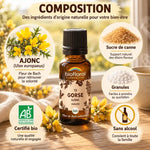 Fleur de Bach Ajonc (Gorse) Bio en granules Biofloral 19,5 g, flacon ambré, fleurs d'ajonc et certifications bio
