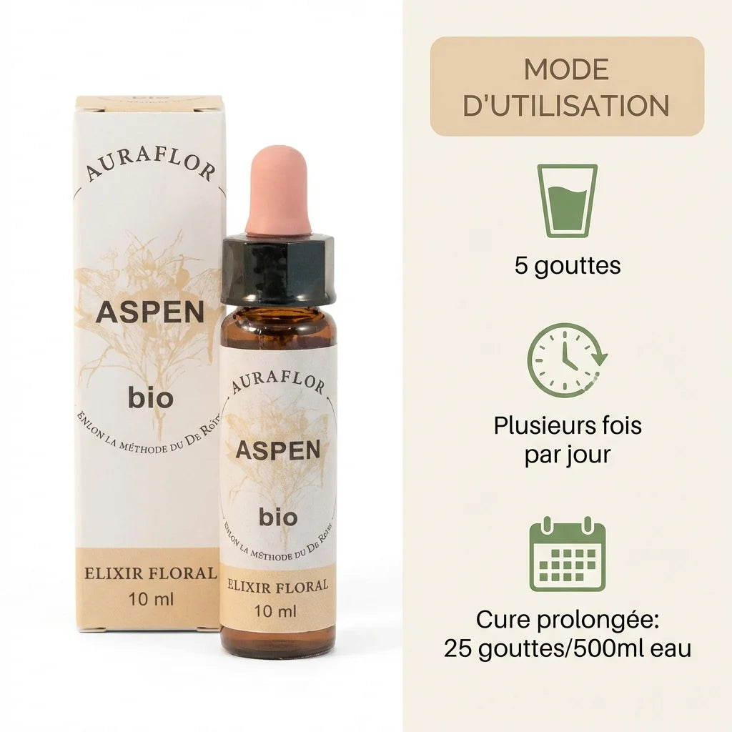 Fleur de Bach Aspen bio 10ml Dioter avec mode d'utilisation et dosage instructions