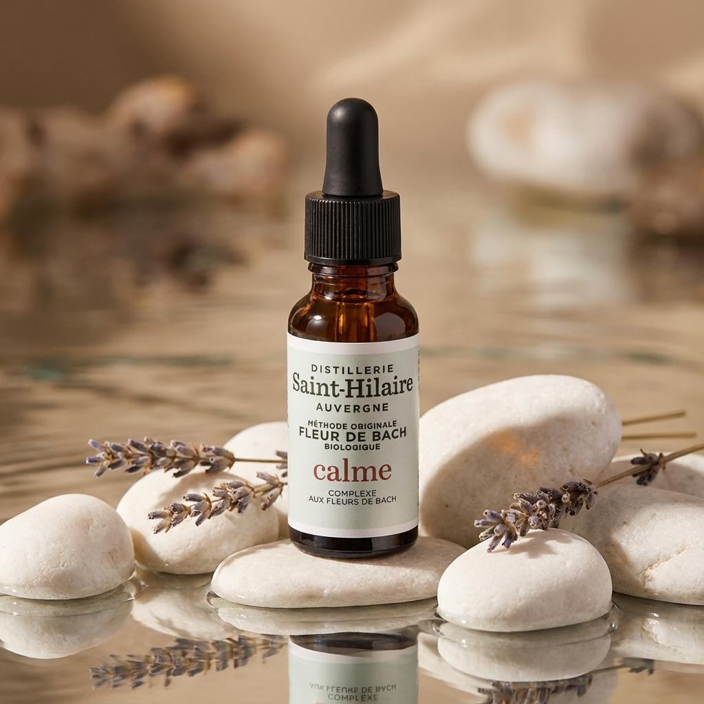 Fleur de Bach Calme bio 20ml Distillerie Saint-Hilaire avec lavande et pierres blanches