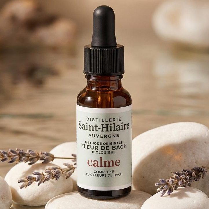 Fleur de Bach Calme bio 20ml Distillerie Saint-Hilaire avec lavande et pierres blanches