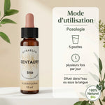 Fleur de Bach Centaury bio 10ml - Flacon verre brun avec posologie et mode d'utilisation