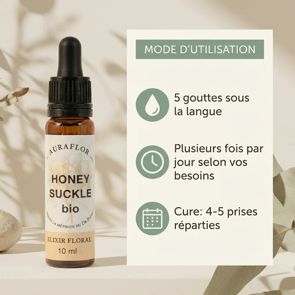 Fleur de Bach Chèvrefeuille Bio 10ml avec mode d'utilisation et posologie