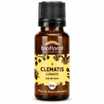 Flacon en verre ambré de Fleur de Bach Clématite Bio Biofloral en granules, 19,5 g, fond blanc
