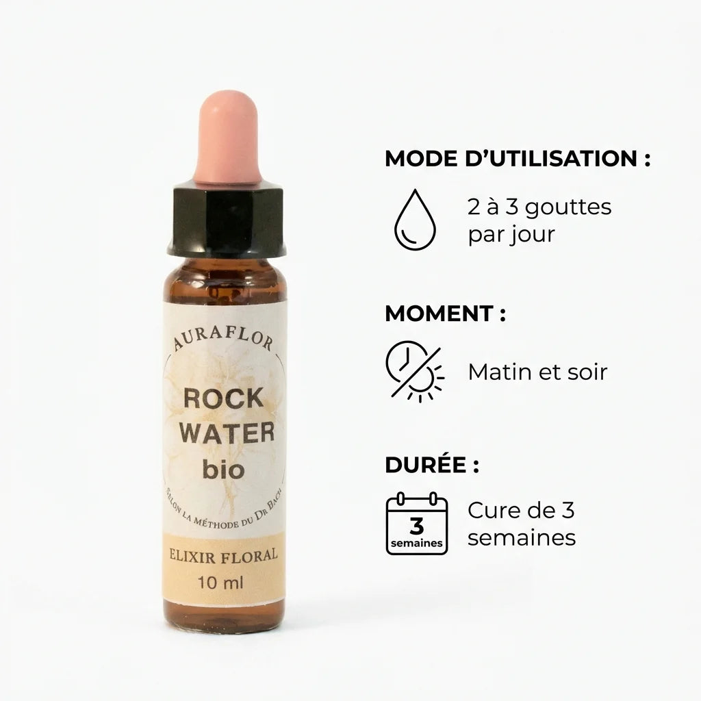Fleur de Bach eau de roche bio 10ml Dioter avec posologie 2-3 gouttes par jour