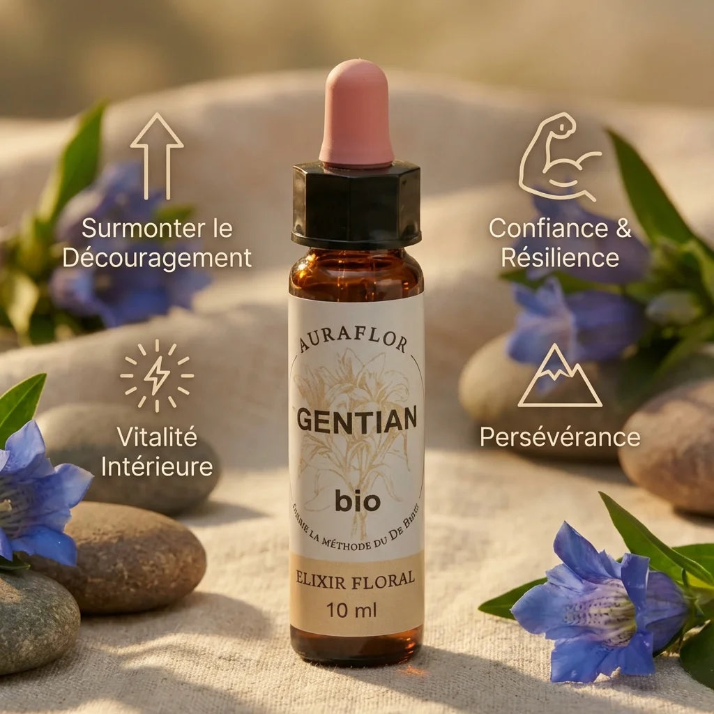 Fleur de Bach Gentiane bio 10ml - Bouteille avec bénéfices : découragement, confiance, vitalité, persévérance