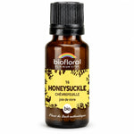 Flacon en verre ambré de Fleur de Bach Chèvrefeuille n°16 Biofloral bio, 19,5 g, étiquette jaune, fond blanc
