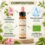 Fleur de Bach Impatiens Bio 10ml Dioter avec composition et certification biologique