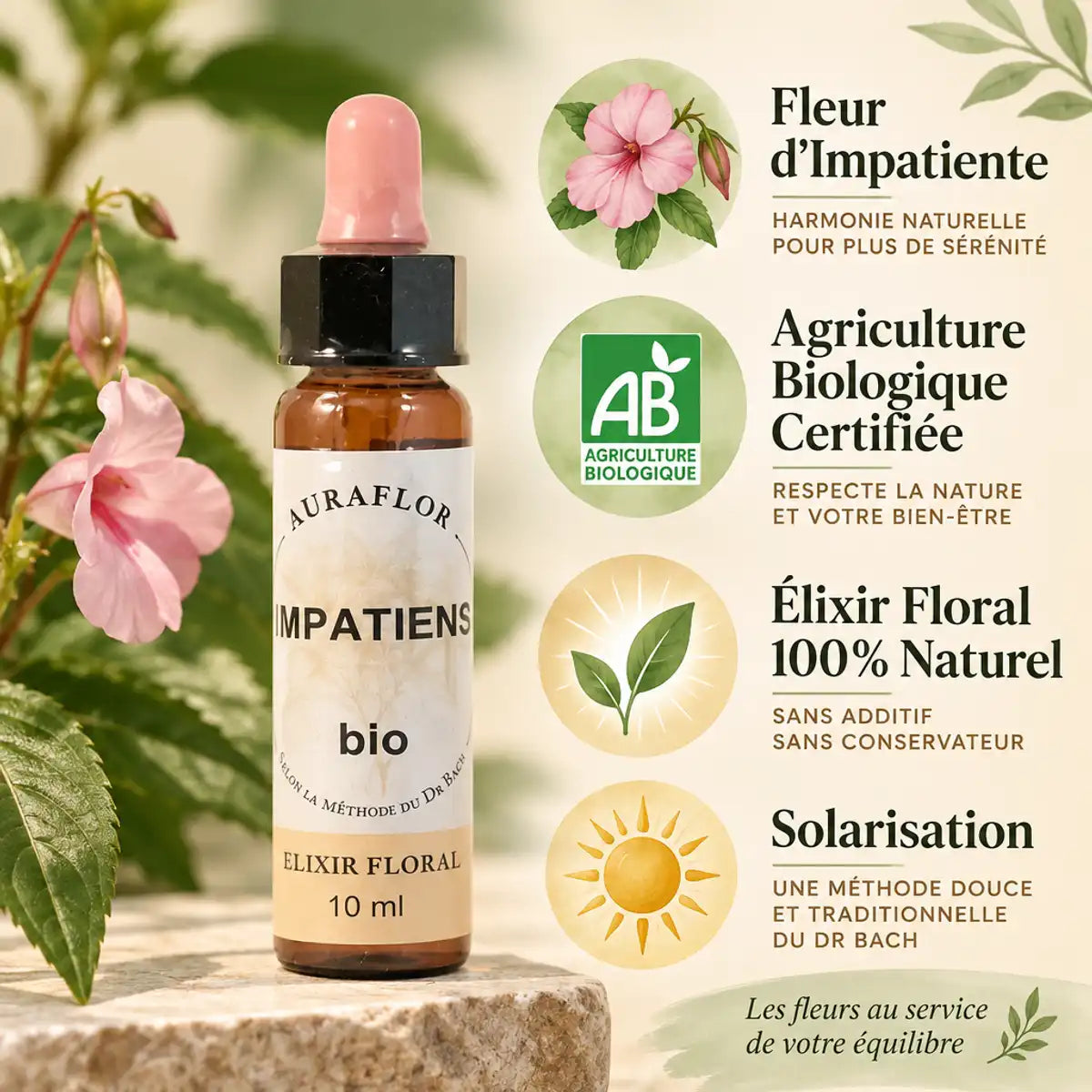 Fleur de Bach Impatiens Bio 10ml Dioter - Élixir floral naturel certifié agriculture biologique
