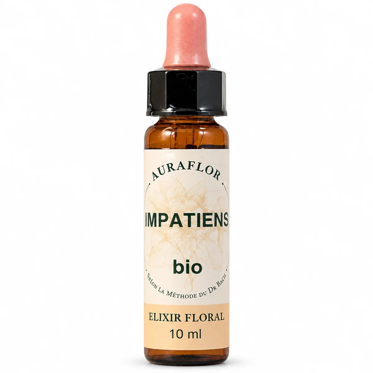 Fleur de Bach Impatiens Bio 10 ml en flacon verre ambré avec pipette, étiquette blanche