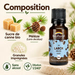 Fleur de Bach Mélèze Biofloral en granules 19,5 g : flacon ambré et composition sur fond crème