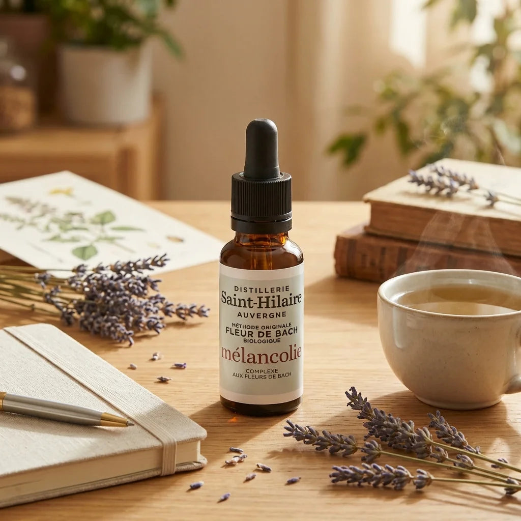 Fleur de Bach Mélancolie 20ml Saint-Hilaire sur espace bien-être avec lavande et thé