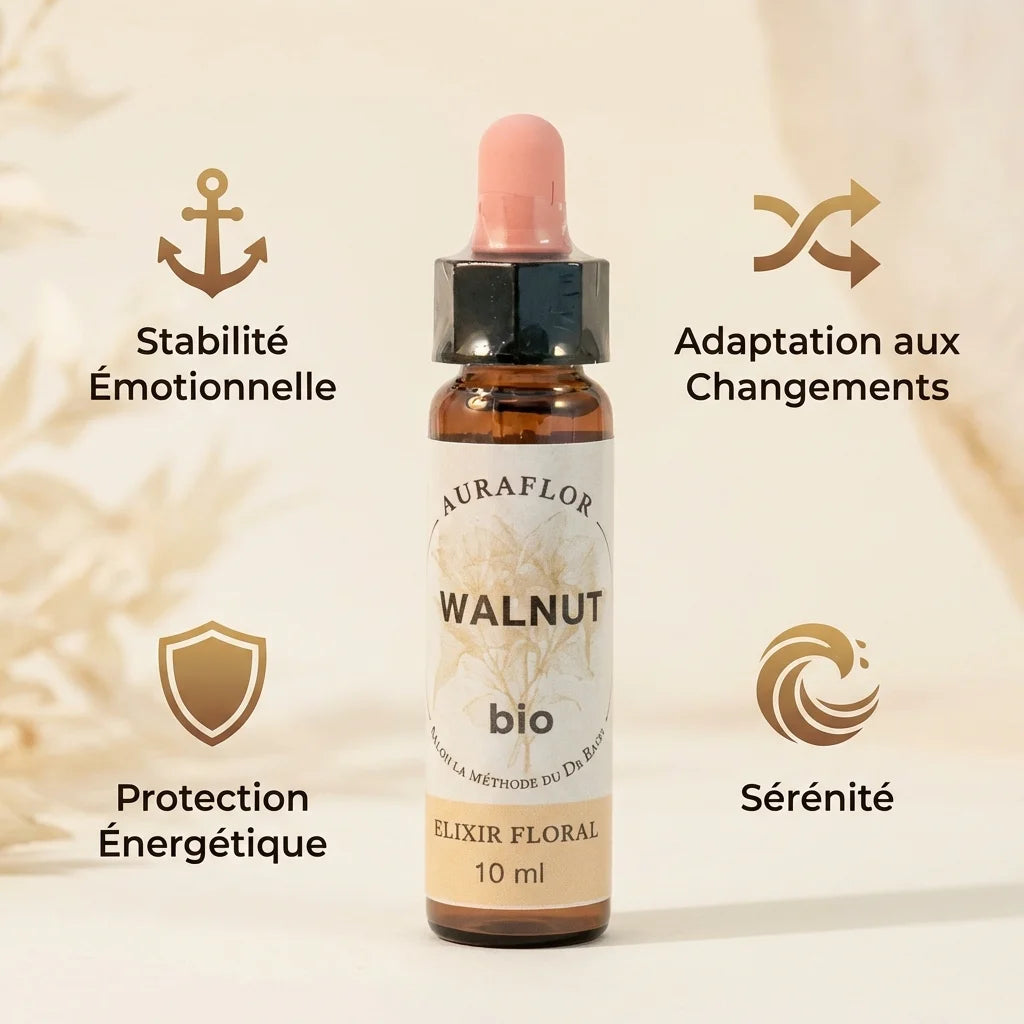 Fleur de Bach noyer bio 10ml avec bénéfices stabilité émotionnelle et adaptation