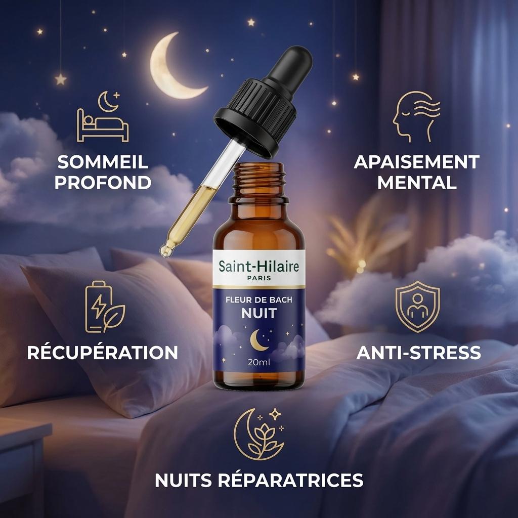 Fleur de Bach Nuit 20ml Saint Hilaire - Sommeil profond, apaisement mental et nuits réparatrices