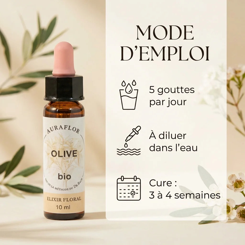 Fleur de Bach Olivier Bio 10ml avec mode d'emploi et dosage recommandé