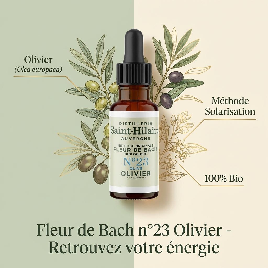 Fleur de Bach Olivier n°23 bio 20ml Saint-Hilaire en flacon verre avec étiquette crème