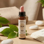 Fleur de Bach Orme bio 10ml Dioter avec feuilles d'orme sur espace bien-être
