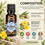 Fleur de Bach Rock Rose Biofloral bio en granules 19,5 g, flacon ambré et composition : sucre de canne et hélianthème