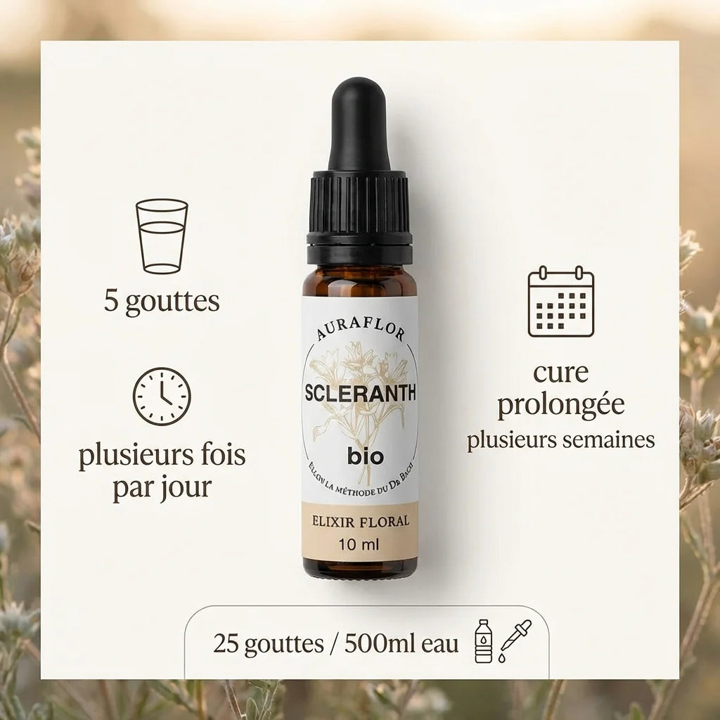 Fleur de Bach Scléranthe Bio 10ml avec dosage : 5 gouttes plusieurs fois par jour