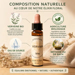 Fleur de Bach Verveine bio 10ml Dioter - Flacon en verre avec étiquette et ingrédients