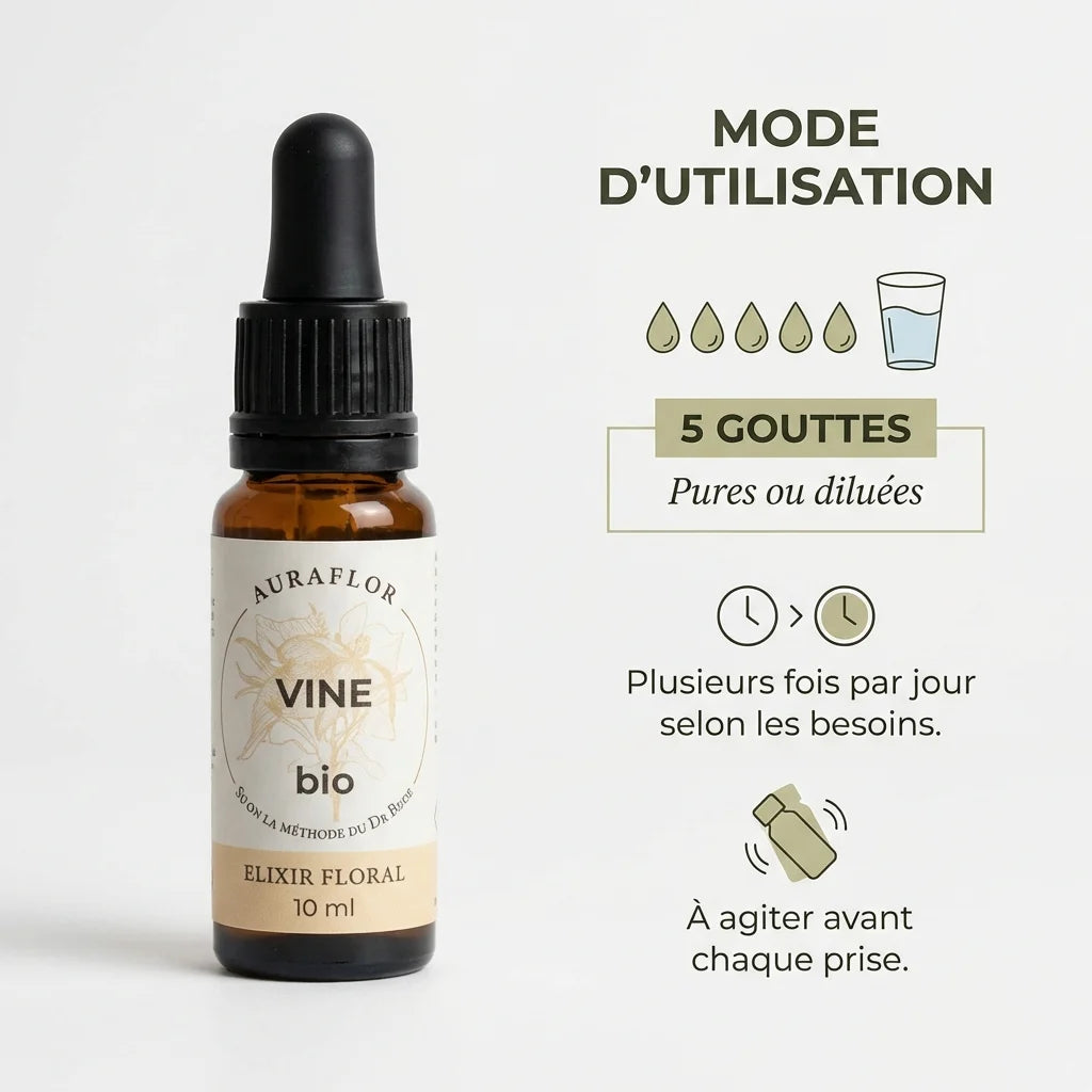 Fleur de Bach vigne bio 10ml Dioter avec instructions posologie 5 gouttes par jour